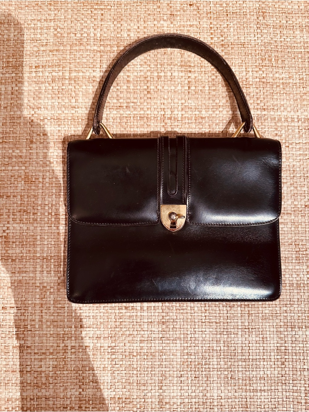 Vintage Gucci Black Leather Top-Handle Bag from the late 1960s